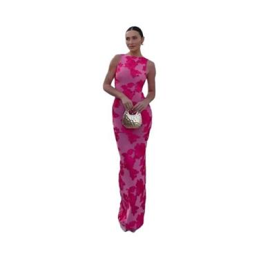 Imagem de Vestido Maxi Elegante Para Mulheres Sem Mangas Com Bordado De Flores 3