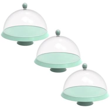 Imagem de Kit 3 Porta Bolos 25cm Verde Menta com Cúpula e Pé Bubble Crippa Torta