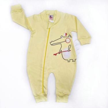 Imagem de Macacão Longo Bebê Suedine Amarelo Jacaré - XiKids, M