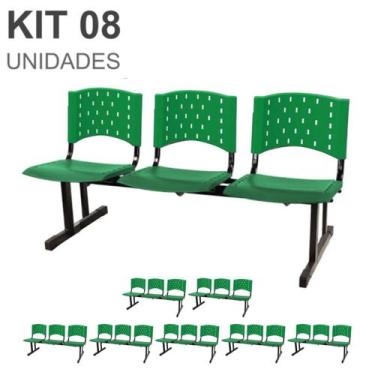 Imagem de Kit 08 Cadeiras longarinas PLÁSTICAS 03 Lugares - Cor VERDE - REALPLAS