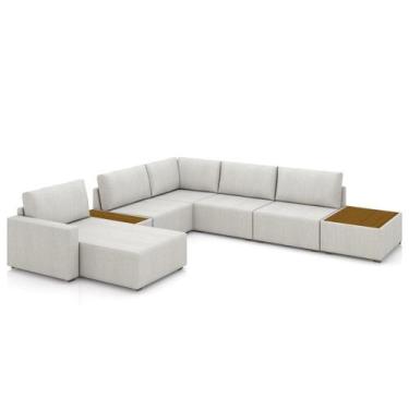 Imagem de Sofá de Canto Chaise 5 Lugares 291cm Bristol M22 Linho Cru - Mpozenato