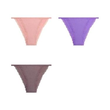 Imagem de Conjunto de 3 Calcinhas de Algodão com Renda - Confortáveis e Respiráv