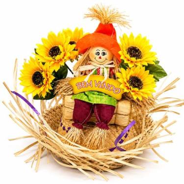 Imagem de Kit Decoração Festa Junina Centro de Mesa Espantalho Girassol Chapéu -