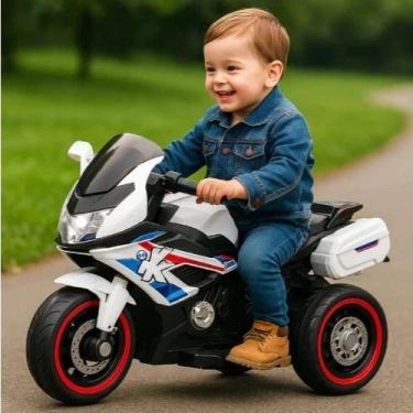 Imagem de Mini Moto Elétrica Infantil Branca Motoca Passeio Criança Andador Carr