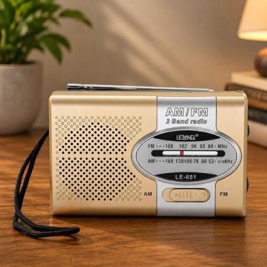 Imagem de Mini Rádio Portátil AM FM Com Fone De Ouvido Lelong LE651, Dourado