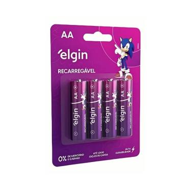 Imagem de Pilha Recarregável AA 2500mAh Alta Duracao 4 Unidades Elgin Economia Qualidade