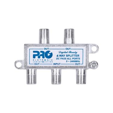 Imagem de Divisor de Sinal Proeletronic PQDV2024B 1 Entrada 4 Saídas 5-2400 Mhz Passagem DC 75 Ohms Conectores Fêmea Inox