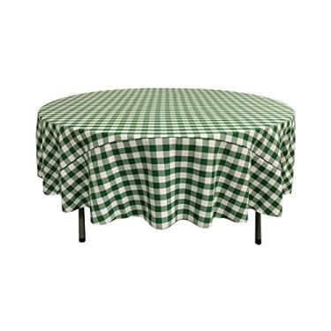 Imagem de LA Linen Toalha de mesa redonda quadriculada de poliéster, 228 cm, verde/branco