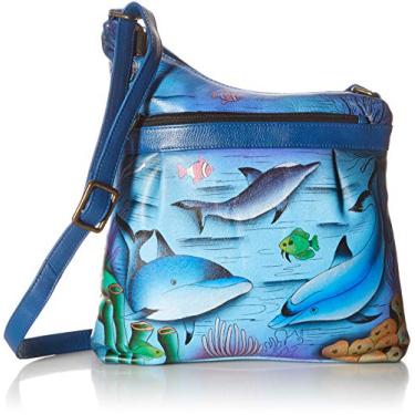Imagem de Anna by Anuschka Couro genuíno feminino médio assimétrico transversal | Arte original pintada à mão, Golfinho brincalhão, One Size
