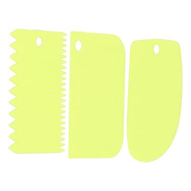 Imagem de 3 peças de raspador de bolo, liso, ferramenta de cobertura para decoração de bolo creme, ferramenta de raspagem lateral de listras de plástico para assar cortador de massa (verde)