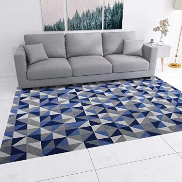 Imagem de Tapete Sala Quarto Geométrico Ladrilho Antiderrapante 2,50 x 1,40 Azul