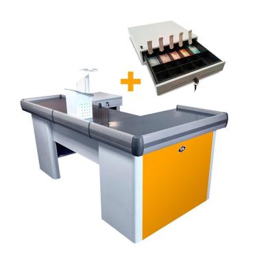 Imagem de KIT - Caixa Supermercado Empacotador Check-out 2m Recorte + Caixa Dinheiro Manual Amarelo