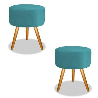 Imagem de Combo Puff Magnus Redondo Decorativo Pé Palito Azul Tiffany