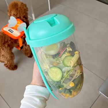 Imagem de Conjunto de recipiente de salada para salada 2022 copo de salada fresca para ir com garfo e salada para temperar recipiente de salada (verde)