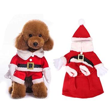 Imagem de Roupas de Natal para Cão Algodão Confortável Fantasia Jaqueta de Inverno Reflexiva com Chapéu para Cachorros de Estimação e Gatos (P)