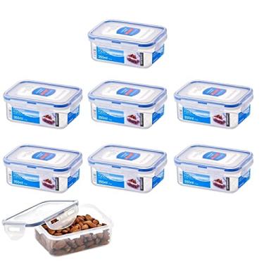Imagem de Kit Jogo 7 potes hermético tampa travas retangular porta papinha bebê sem BPA freezer micro ondas Lock&Lock 350mL