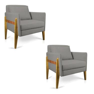 Imagem de Kit 02 Poltronas Lana Suede Base De Madeira D`Rossi Grafite