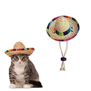 Imagem de AWOCAN Chapéu de palha para animais de estimação, engraçado, sombrero mexicano, decorações de festa para aniversário para animais de estimação pequenos/filhotes/gato