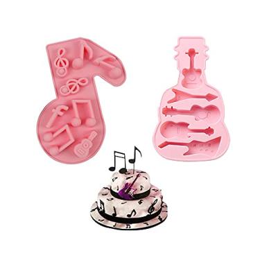 Imagem de Cestony 2 peças de notas musicais moldes de silicone para guitarra para bolo faça você mesmo fondant biscoitos pudim de açúcar chocolate doces duros decoração de sobremesa