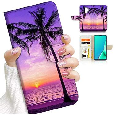 Imagem de Para Samsung S9+, para Samsung Galaxy S9 Plus, capa de telefone carteira projetada com flip, A24194 crepúsculo praia mar palmeira 24194