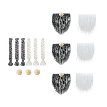 Imagem de simhoa Barba de gnomo de de pré-cortada, de fantasia, tranças de gnomo artesanais DIY, bolas de madeira de bonecas de, cinzento/branco