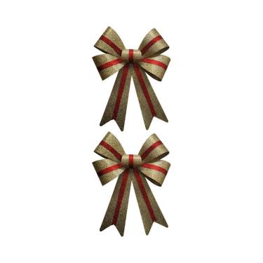 Imagem de Laço de Natal Le Glitter Dourado e Vermelho 14x20cm