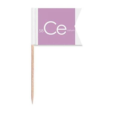 Imagem de Tabela periódica de elementos químicos, lanthanide, ceério, palito, bandeiras, marcação de rotulagem para bolo de festa, placa de queijo