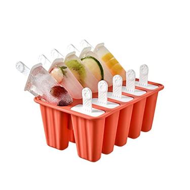 Imagem de FENGCHUANG Molde de picolé, 10 cavidades reutilizáveis de fácil liberação Ice Pop Maker, máquina de picolé de gelo congelado de silicone, livre de BPA, moldes de gelo DIY