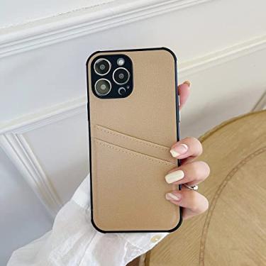 Imagem de Capa de telefone fina e bonita plug-in de cor sólida para iPhone 14 13 12 11 Pro Max XR XS X 7 8 Plus SE Mini Capa de telefone multifuncional à prova de queda, cáqui, para iPhone XS MAX