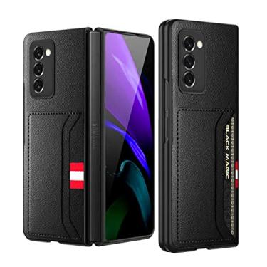 Imagem de Com suporte para cartão, bolsa de couro para Samsung Galaxy Z Fold 3 4 Fold4 Fold2 Fold3 5G Fold 2 Capa protetora anti-riscos, preta, para Galaxy Z Fold 2