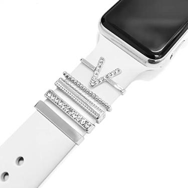Imagem de 5 peças de argolas decorativas para Apple Watch iWatch Ultra Series 8, 7, 6, 5, 4, pingentes de letras, acessórios de diamante de metal para Galaxy Watch 5 4 para Amazfit Bip U Pro GTS Série 2, 3, 4, letra V