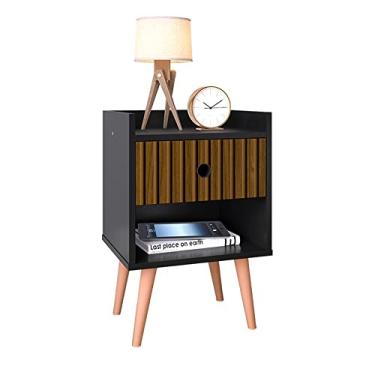 Imagem de Mesa de Cabeceira Retrô Decore 1 Gaveta Preto/ripado Nature - Lojas Rpm