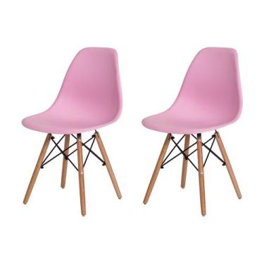 Imagem de Kit 2 Cadeiras Charles Eames Eiffel Rosa Claro Base Madeira Sala Cozin
