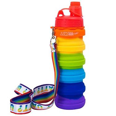 Imagem de Uatt? Garrafa Retrátil Com Tirante - À Prova de Vazamento, Arco-íris, 500 ml, Plástico