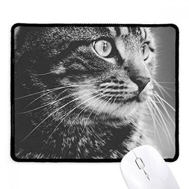 Imagem de Mousepad preto branco perfil de gato selvagem borda costurada tapete de borracha para jogos