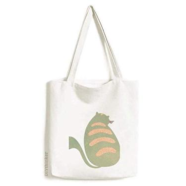Imagem de Bolsa de lona verde com estampa de animal de gato em aquarela bolsa de compras casual