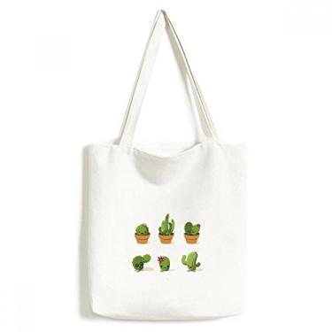 Imagem de Cactus Suculentas Vaso Ilustração de Plantas Sacola de Lona Bolsa de Compras Casual Bolsa