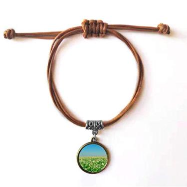 Imagem de DIYthinker Pulseira de couro verde celeste com estampa florestal ciência natureza cenário pulseira de couro corda marrom joia presente
