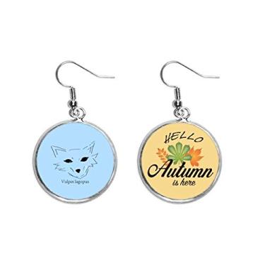 Imagem de Arctic Fox adorável branco Art Deco presente moderno brinco pendurado folha outono joia