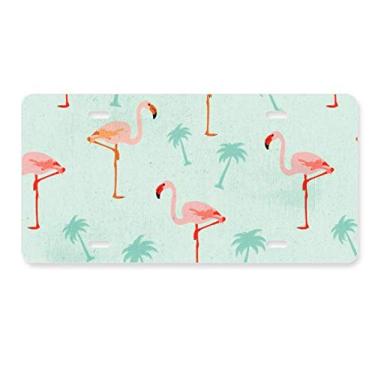 Imagem de DIYthinker Etiqueta de aço inoxidável para decoração de placa de licença de animal rosa com estampa de flamingo