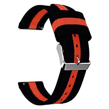 Imagem de Pulseira 22mm Nylon Listrada compatível com Samsung Galaxy Watch 3 45mm - Galaxy Watch 46mm - Gear S3 Frontier - Amazfit GTR 47mm - Amazfit GTR 2 - Marca LTIMPORTS (Preto/Laranja)