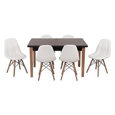 Imagem de Conjunto Mesa de Jantar Luiza 135cm Preta com 6 Cadeiras Botonê - Branco
