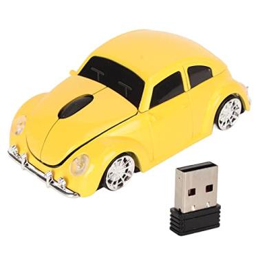 Imagem de Mouse de Carro, Mouse de Jogo Sem Fio de 1600DPI 2,4 GHz, Mouse Em Forma de Carro Esportivo Com Receptor USB, Modo de Suspensão Automática, Mouse de Computador Sem Fio Com Luz (Amarelo)
