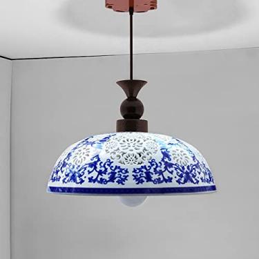 Imagem de Clássico azul e branco porcelana cerâmica pingente candeeiro lustre ajustável pingente de luz mão sopro de cerâmica abajur luminária luminária de teto candelabro Yearn for