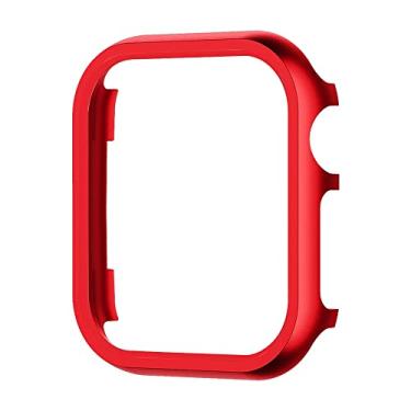 Imagem de VBWVA Capa de liga de alumínio para Apple Watch Series 7 41mm 45mm capas de metal para iWatch 6 SE 5 3 40mm 44mm capa protetora de moldura (cor: vermelho, tamanho: 45MM)