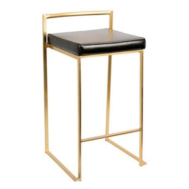 Imagem de Cadeiras de sala de jantar tamboretes de bar tamboretes altos de balcão com encosto, cadeiras de bar tamboretes de bar com assento de couro de imitação para bistro sala de jantar pequeno-almoço ilha de cozinha pernas de