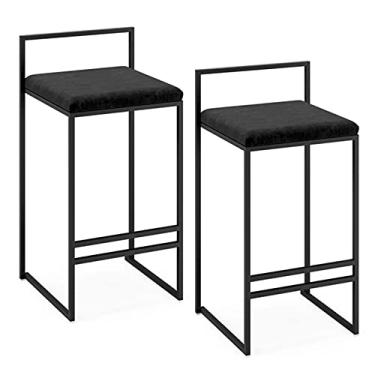 Imagem de Cadeiras de jantar cadeiras de sala de jantar conjunto de 2 bancos de bar, banqueta alta com detalhe estofado de veludo com encosto e apoio para os pés, cadeiras de bar para sala de estar balcão de cozinha bar, cadeiras laterais de cafeteria tudo