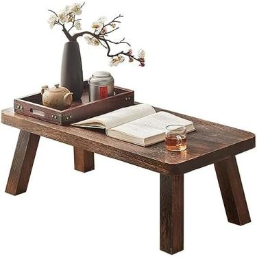 Imagem de Marrom, de madeira, mesa de centro com janela elevada, mesa de centro estilo japonês, mesa de tatame de madeira maciça, mesa de saúde do quarto, mesa zen de escritório, estável e durável
