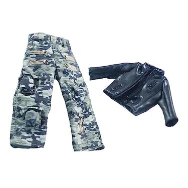 Imagem de rockible Conjunto de roupas jaqueta e calça escala 1/12 jaqueta e calça em miniatura terno completo