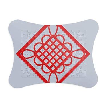Imagem de Moldura de quebra-cabeça de diamante vermelho nó chinês corte de papel decoração de imagem ornamento de jogo de quebra-cabeça